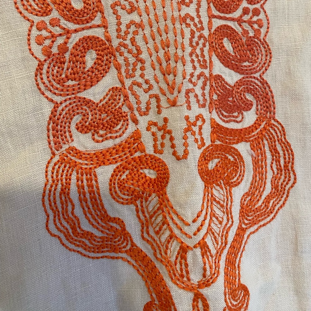 100% Linen Embroidered High LowTunic Top Size Medium Long Sleeve - Picture 4 of 9
